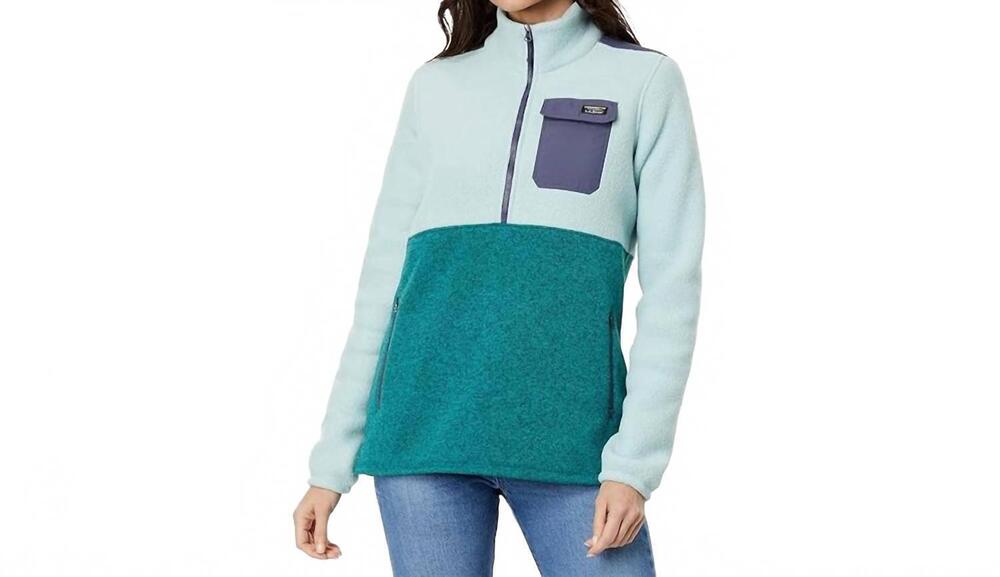 NEW L.L.BEAN fleece sherpa hybrid sweater jacket in smoky blue/dark pine